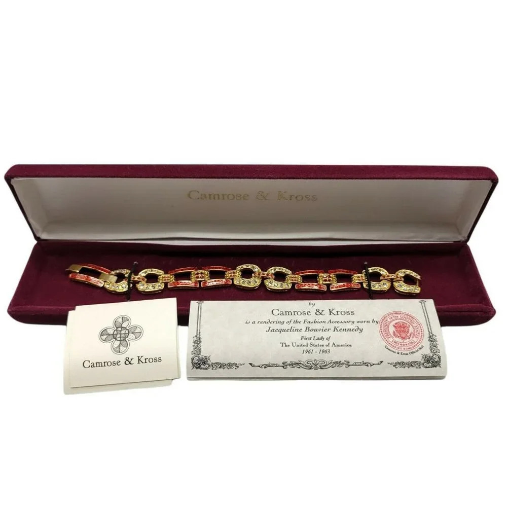 Camrose Kross Jacqueline Kennedy JBK Red Enamel Clear Rhinestone Bracelet COA